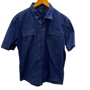 7 Diamonds Stretch Cotton Navy Shirt Sleeve Button Up Shirt SZ XL
